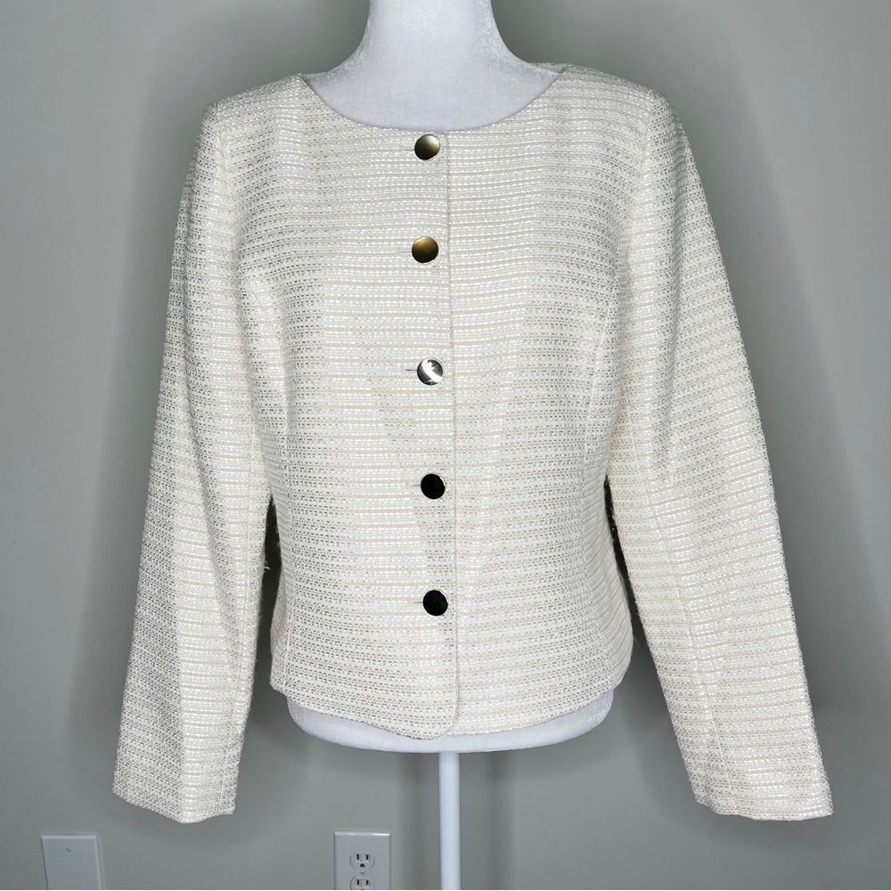 Calvin Klein White Textured Blazer Jacket In Size 10
